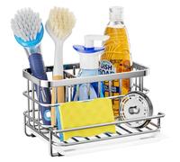 HapiRm Kitchen Sink Organiser Silver - 4 in 1 Sink Tidy with Removable Drip Tray, Stainless Steel Kitchen Sink Caddy for Dish Brush, for Countertop Storage & Organisation