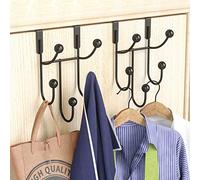HapiRm Over Door Hanger Hooks - Stainless Steel Over Door Hook with 5 Hooks, Coat Hanger for Bedroom, Behind Back of Bathroom for Clothes Towel Hat Bag, Room Rack Storage, 2 Pack with Non-Slip Pads