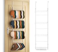 HapiRm Over Door Hat Rack - 4-Tier Wall Mounted Hat Holder with 16 Hooks and 10 Movable Clips, Cap Hanger Storage Hat Organiser up to 26 Caps for Door, Bedroom, Closet USPTO Patent Pending