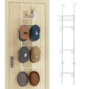 HapiRm Over Door Hat Rack - Wall Mounted Hat Storage with 6 Hooks and Metal Basket Design, Over Door Hanger, Baseball Cap Storage Up to 32 Caps for Door, Bedroom, Closet (White)