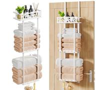 HapiRm Over Door Towel Rack - 3 Tier Towel Rack Wall Mounted with Metal Shelf Basket and 6 Hooks, Space-Saving Bathroom Towel Holder, Bathroom Towel Storage for Small Bathroom Storage & Organisation
