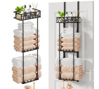 HapiRm Over Door Towel Rack - 3 Tier Towel Rack Wall Mounted with Metal Shelf Basket and 6 Hooks, Space-Saving Bathroom Towel Holder, Bathroom Towel Storage for Small Bathroom Storage & Organisation