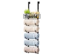 HapiRm Over Door Towel Rack - Towel Storage Rack Wall Mounted with Metal Shelf Basket, 6-Tier Over Door Towel Rail & Bathroom Storage Organiser Towel Holder for Small Bathroom, Camper, Rv