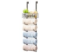 HapiRm Over Door Towel Rack - Towel Storage Rack Wall Mounted with Metal Shelf Basket, 6-Tier Over Door Towel Rail & Bathroom Storage Organiser Towel Holder for Small Bathroom, Camper, Rv