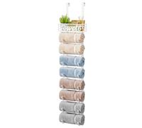 HapiRm Over Door Towel Rail-Towel Storage Rack Wall Mounted with Metal Shelf, 9-Tier Over Door Towel Rack, Towel Holder, White
