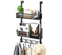 HapiRm Over The Door Hanger - Over The Door Hook with 2 Mesh Baskets and 9 Hooks, Stainless Steel Door Coat Hanger No Drilling for Bathroom, Kitchen, Bedroom, 4 Protective Pads, Black