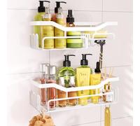 HapiRm Shower Caddy Bathroom Shelf with Soap Dish Holder, Shower Shelf No Drilling with 11 Hooks for Hanging Razor, Shower Ball, Towel, Rust Proof Bathroom Caddy for Kitchen, Bathroom, White…