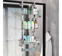 HapiRm Shower Caddy Hanging - 4 Tier Over Door Shower Caddy, Bathroom Storage with 22 Hooks and 2 Toothbrush Holders, No Drilling Adjustable Bathroom Shelf - Silver