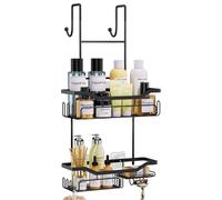 HapiRm Shower Caddy Hanging Black - 2 Tier Over Door Shower Caddy with Soap Holder and Razor Holder, Stainless Steel Bathroom Caddy with 14 Hooks, Bathroom Shelves no Drilling for Shampoo Conditioner