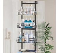 HapiRm Shower Caddy Hanging Black - 4 Tier Over Door Shower Caddy with 2 Soap Holders, Adjustable Bathroom Shelf with 22 Hooks, Rustproof Easy Installation Shelf Organiser Hanging for Bathroom