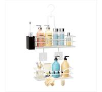 HapiRm Shower Caddy Hanging Organiser - 2 Tier Bathroom Caddy Organiser with 360° Rotatable Top Hook and 4 Hooks, White Rustproof Shower Shelf Hanging for Shampoo, Conditioner, and Bathroom Storage