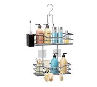 HapiRm Shower Caddy Hanging Organiser - 2 Tier Shower Organiser with 360° Rotatable Top Hook and 4 Hooks, Silver Rustproof Bathroom Caddy for Shampoo, Conditioner, and Bathroom Storage