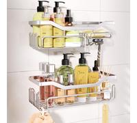 HapiRm Shower Caddy with 11 Hooks, Shower Shelf with Razor Holder, Soap Dish, Towel Hook Bathroom Organiser for Bathroom Storage and Kitchen Accessories Stainless Steel,3 Sticker,2 pcs