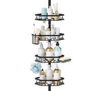 HapiRm Telescopic Shower Caddy Corner - 4 Tier Bathroom Corner Shelves | Rustproof Adjustable Shower Caddy with 16 Hooks, Toothbrush Holder & Soap Dish, Shower Shelf No Drilling for 27.6-106.3 Inch
