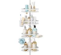 HapiRm Telescopic Shower Caddy Corner - 4 Tier Bathroom Corner Shelves | Rustproof Adjustable Shower Caddy with 16 Hooks, Toothbrush Holder & Soap Dish, Shower Shelf No Drilling for 27.6-106.3 Inch