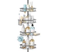 HapiRm Telescopic Shower Caddy Corner - 4 Tier Bathroom Corner Shelves, Rustproof Shower Caddy with 16 Hooks, Toothbrush Holder & Soap Dish, Adjustable Shower Shelves No Drilling for 27.6-108.3 Inch
