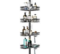HapiRm Telescopic Shower Caddy Corner - Height Adjustable Bathroom Shelf from 26.4 to 108.3 inch, Rustproof Shower Caddy with 4 Tier & 22 Hooks, No Drilling Shower Shelf, Bathroom Shelves