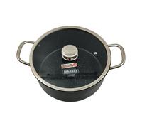 HAPISTUFF Non Stick Cookware Set - Granite Coating Pot and Pan Set - Glass Lid with Stainless Steel Handles for Kitchen - Grey (2PCS) (22cm Pot with Lid (3.3L))