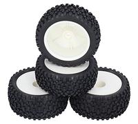 Hapivida 4Pcs Remote Control Buggy Rubber Tires + 6 Spoke Wheel Rims RC Wheel Hubs Tires Replacement for 1/10 RC Racing Car Short-Course Truck Slash