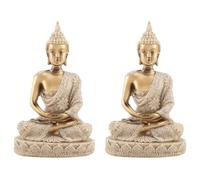 Hapivida Buddha Statue Home Decor, 4.3inch Sandstone Resin Bodhisattva Statue Small Fengshui Sandstone Buddha Statue Meditating Seated Carving Figurine Craft (2pcs Gold)