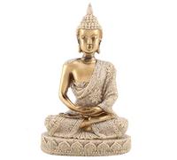 Hapivida Buddha Statue Home Decor, 4.3inch Sandstone Resin Bodhisattva Statues Small Fengshui Sandstone Buddha Statues Meditating Seated Carving Figurine Craft(Gold)