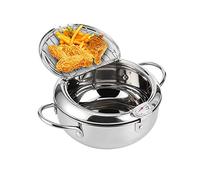 Hapivida Deep Frying Pot, Stainless Steel Japanese Tempura Pan with Temperature Control and Oil Drainer Rack, 9 Inch, for French Fries Shrimp Meatballs Kitchen Cooking