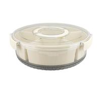 Hapivida Divided Snack Serving Tray with Rotating Lid, 6 Compartment Snackle Box Food Platter Spinner, PP and PET Sealed Portable Container for Fruits Nuts Party Picnic Beach Trave