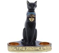 Hapivida Figurine Candle Holder Ancient Egypt Cat Goddess Statue Tea Light Holder Collectible Cat Sculpture for Home Decor
