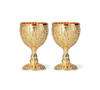 Hapivida Gold Wine Glasses, Elegant Vintage Embossed Metal Goblets Set of 2, 4.2 x 6.8cm Handcrafted Retro Cups for Home Bar, Wedding, Party Gifts