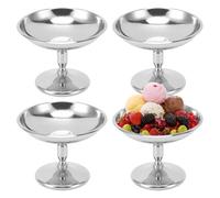 Hapivida Ice Cream Bowls, Stainless Steel Ice Cream Cups Sundae Pudding Cup Footed Dessert Serving Dishes Mini Milk Shake Cups for Salad Fruit Snack (Vintage Tall*4)
