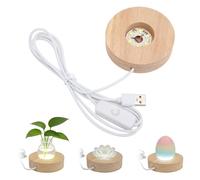 Hapivida LED Light Base, Elegant Oak Wooden USB-Powered Display Stand with 3 Lighting Modes 8cm Round Base Plate for Crystal Glass Art Home Decor Display