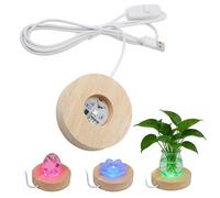 Hapivida LED Light Stand, Elegant Oak Wooden LED Display Base for Crystals and Glass Art, 8cm Diameter, Round USB Light Base for Desktop Display and Decoration