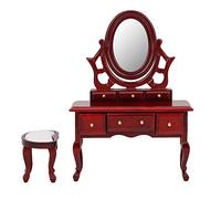 Hapivida Miniature Dollhouse Bedroom Furniture, Elegant Wooden Dressing Table with Mirror and Drawers, 1:12 Scale Model, Mini Living Room Decorative Accessories for Home Decoration and Scene Shooting
