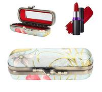 Hapivida Portable Lipstick Case Vintage Embroidery Pattern Lip Gloss Storage Holder with Makeup Mirror for Women Girls Handbag