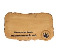 Hapivida Resin Pet Memorial Stones, Loss of Cat Memorial Sympathy Gifts Tombstone Gravestone, Forever in our hearts,and remebered with a smile Outdoor Grave Maker Garden Decor(B-2)
