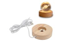 Hapivida Round Oak Wood LED Light Base, USB Warm Light Display Stand | Decorative holder for 3D statue, acrylic, glass art & jewelry
