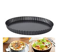Hapivida Round Quiche Dish,Carbon Steel Fluted Baking Dish Mould with Removable Loose Bottom, Non-Stick Large Tart Tin for Baking Pie Pizza Cheesecakes Egg Fruit Tart(26cm)