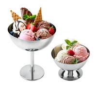 Hapivida Set of 2 Ice Cream Sundae Bowls, 200ml Stainless Steel Dessert Cups Footed Trifle Bowl Serving Dishes Mini Milk Shake Cups for Ice Cream, Desserts, Pudding, Fruit, Appetizer, Salad