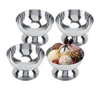 Hapivida Set of 4 Ice Cream Sundae Bowls, 200ml Stainless Steel Dessert Cups Footed Trifle Bowl Serving Dishes Mini Milk Shake Cups for Ice Cream, Desserts, Pudding, Fruit, Appetizer, Salad (Short*4)