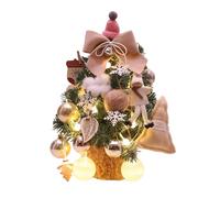 Hapivida Small Xmas Tree with Adjustable Lights, PVC Lightweight Desktop Christmas Decoration 35cm with Sparkling String Lights for Home Office Tabletop Shelf Decor (Beige)