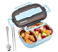 Hapivida Stainless Steel Lunch Box, 1000ml/34oz Portable Stainless Steel Two Compartments Bento Box Portion Control Lunchbox Containers for Adults(Blue)