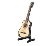 Hapivida Wooden Miniature Guitar, 10cm Mini Musical Instrument Guitar Model Decoration with Stand and Case