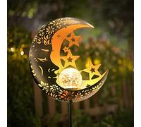 Hapjoy Moon Solar Lights Outdoor Garden Decorative Star Solar Lantern with Warm Light Waterproof Metal Outdoor Decoration for Patio, Pathway or Yard Garden Decor