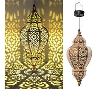 Hapjoy Moroccan Hanging Solar Lights Outdoor Lantern Bidirectional Availabili Garden Decor Waterproof Plastic Gold Decorations for Patio Pathway Yard Backyard Solar Powered Garden Decorative (2, gold)