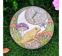 Hapjoy Stepping Stones Outdoor for Garden Moon Frog Mushroom Butterfly Decorative Stepping Stones Walkway Round Stone Garden Decor for Pathway Lawn (Yellow)