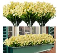 HAPLIA 8 Bundles Artificial Daffodils Flowers, Fake Artificial Greenery UV Resistant No Fade Faux Plastic Plants for Wedding Bridle Bouquet Outdoor Home Garden Kitchen Office Table Vase (Yellow)