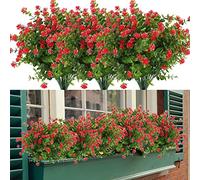 HAPLIA 8 Bundles Artificial Flowers, Fake Artificial Greenery UV Resistant No Fade Faux Plastic Plants for Wedding Bridle Bouquet Indoor Outdoor Home Garden Kitchen Office Table Vase (Red)