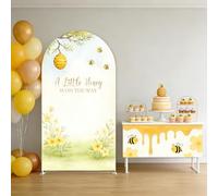 Haploquest A Little Honey is on The Way Baby Shower Arch Backdrop - Bee/Honeycomb/Jungle Themed Watercolor Party Banner, Photo Booth Background for Newborn Celebration Decor (Honeycomb Flower,6FT)