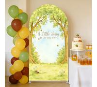Haploquest A Little Honey is on The Way Baby Shower Arch Backdrop - Bee/Honeycomb/Jungle Themed Watercolor Party Banner, Photo Booth Background for Newborn Celebration Decor (Twin Trees,6FT)