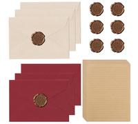 HaploS Vintage Writing Paper Set - Kraft Paper & Linen Envelopes, Wax Seal, A5 Letter Paper - Retro Style - Brown - Stationery - Gift Ideas